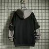 Autunno e Inverno Retro Marea Marca Tendenza Felpa in Pile Finto Due Pezzi da Uomo Ins Abbinamento Colori Versione Coreana Felpa con Cappuccio Larga