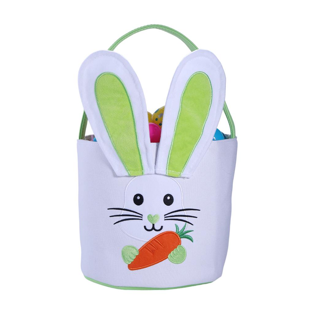 Easter Egg Bucket, Cloth Easter Bunny Basket, Bunny Face Printed Basket, Easter Egg Treasure Bucket With Handle, Party Gift