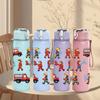 1PC Toy Truck Character Sticker Pack 750ml Color Plastic Sports Water Bottle Leakproof Flip Straw Lid Suitable for Sports Office Home Use