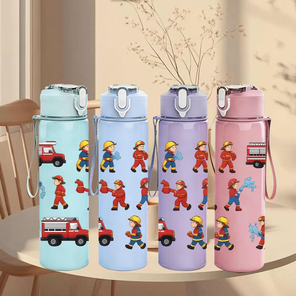 1PC Toy Truck Character Sticker Pack 750ml Color Plastic Sports Water Bottle Leakproof Flip Straw Lid Suitable for Sports Office Home Use