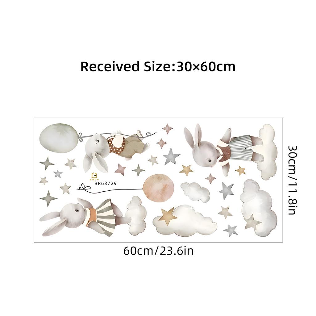 Cartoon Cute Animals Moon Cat Rabbit Wall Stickers for Kids Room Background Bedroom Decoration Girls Home Decor Living Room