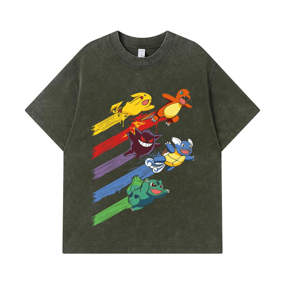 275 GSM Washed T-shirts 100% Cotton Pokemon V21 Print Unisex Heavy Cotton T Shirt S