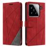 For Xiaomi 15 Case Imprinted Lines PU Leather Splicing Wallet Phone Cover with Wrist Strap