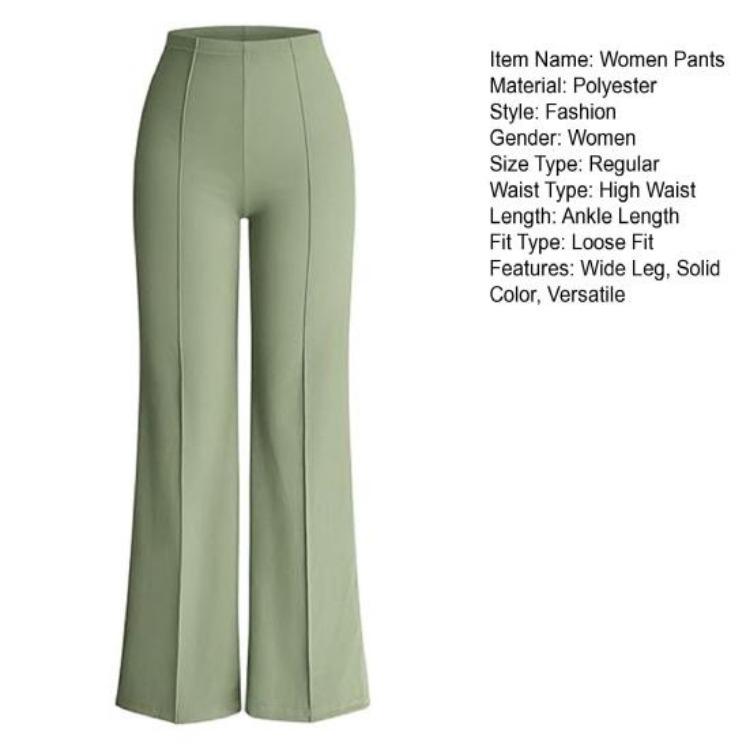 Women Casual Trousers High Waist Elastic Wide Leg Pants Solid Color Lounge Work Travel Daily Wear