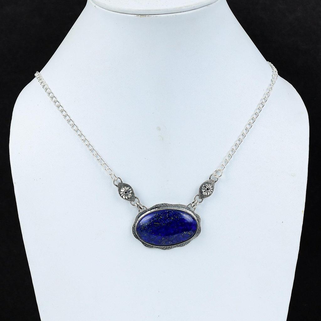 Natural Lapis Lazuli Gemstone Handmade 925 Sterling Silver Electroform Necklace, Lapis Lazuli Silver For Wife Unisex Pendant Gift For Mom