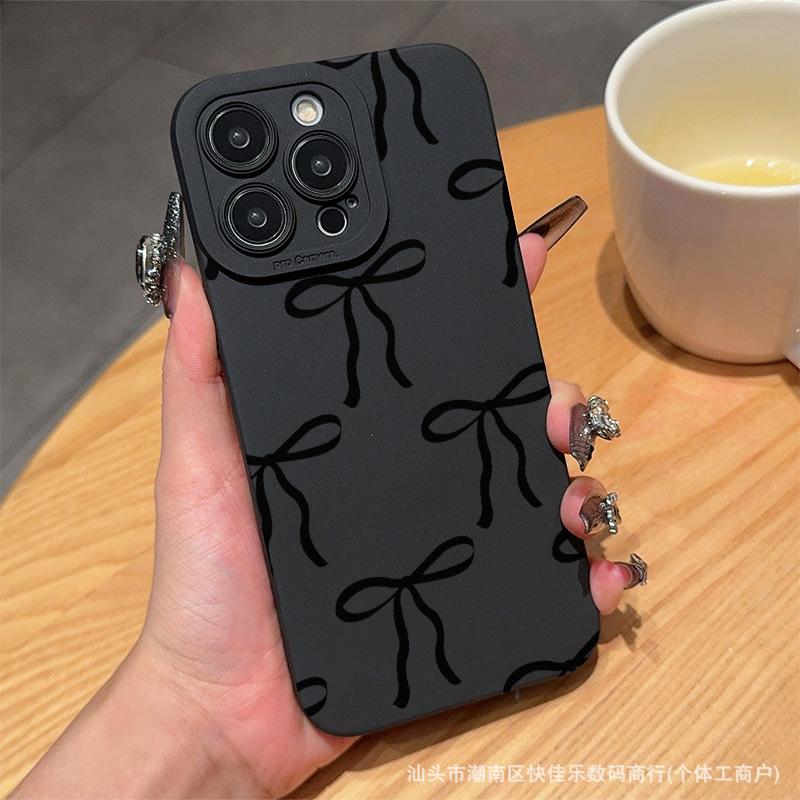 Foreign Trade Explosion Bow Mobile Phone Case Is Suitable for Apple 16/15 Black iPhone13Pro/12/11 Soft 14