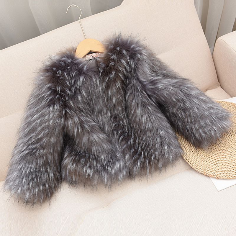 Children's Faux Fur Round Neck Coat for Fall and Winter