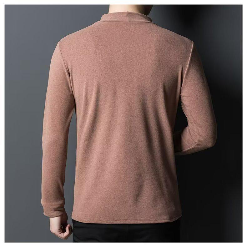 Men's Mock Neck Long-Sleeve Slim Fit Velvet Fleece T-Shirt