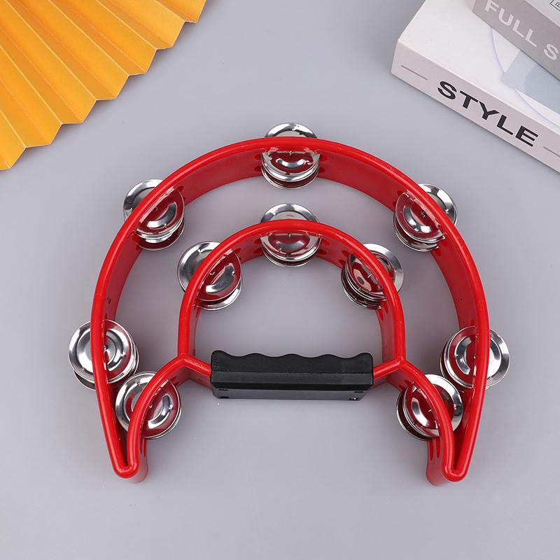 Hand Bell Double Row Rattle Orff Tambourine Double Layer Hand Bell Drum Percussion Instrument Handle Jingle Bell Educational Toy