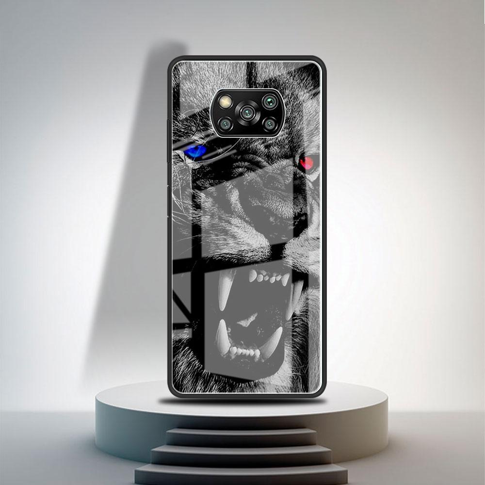 Glass Case For Xiaomi Poco X3 NFC 11 Lite 11T F3 M3 For Redmi Note 11 10 9 8 Pro 10S 9S 9A 9C Phone Cover Lion Wolf