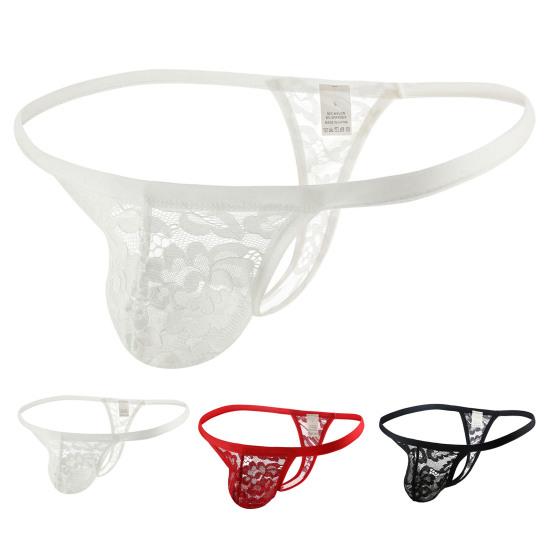 Men Underpants Hollow Out Lace Embroidery Slim Fit Comfortable Breathable T-back See-through Mesh U Convex Thongs Sleeping Clothes