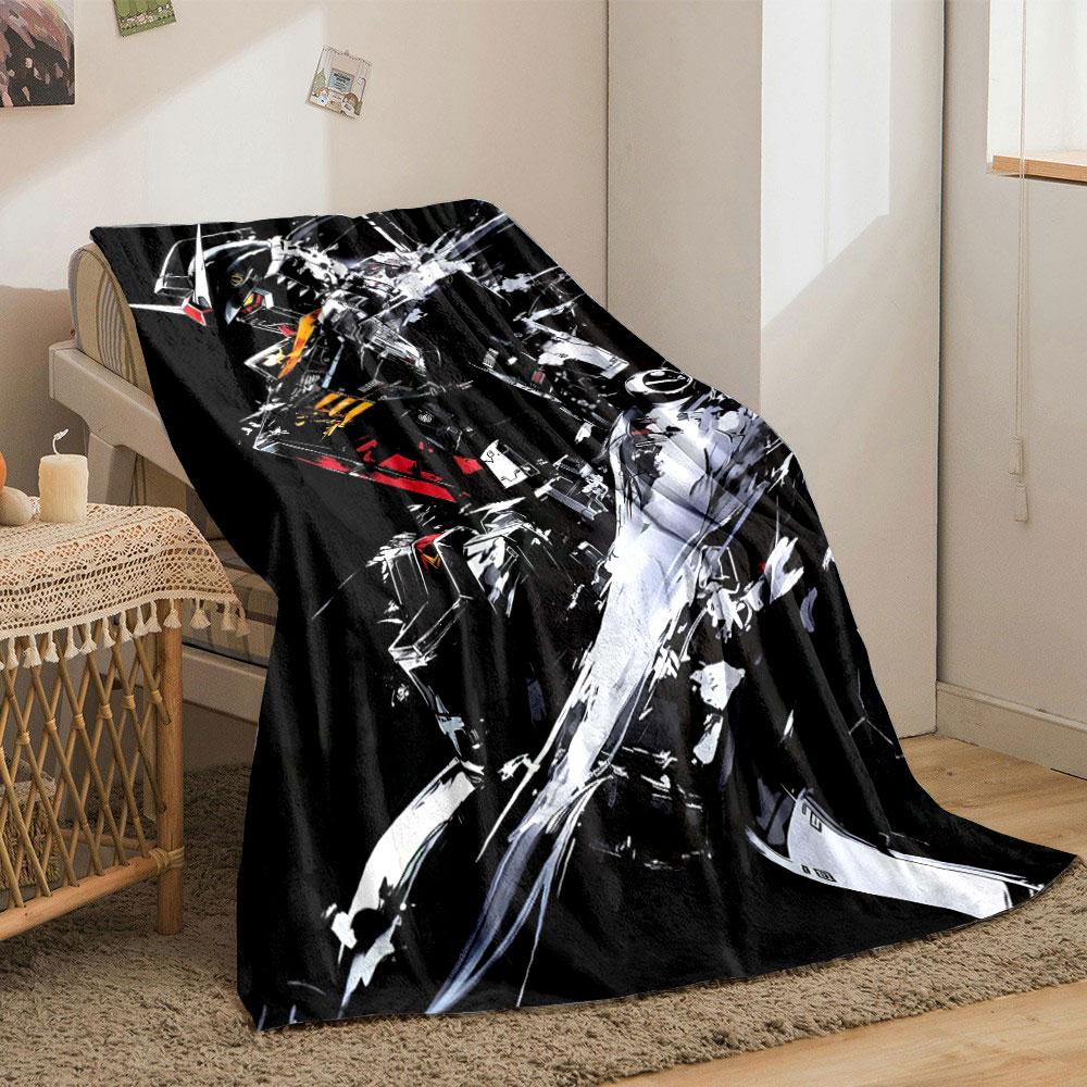 A dynamic, high-contrast mecha design with sharp lines and bold colors. for all seasons blanket lunch break throw gift