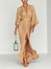 2026 European and American women's fashion dress pleated evening dress elegant split temperament long dress
