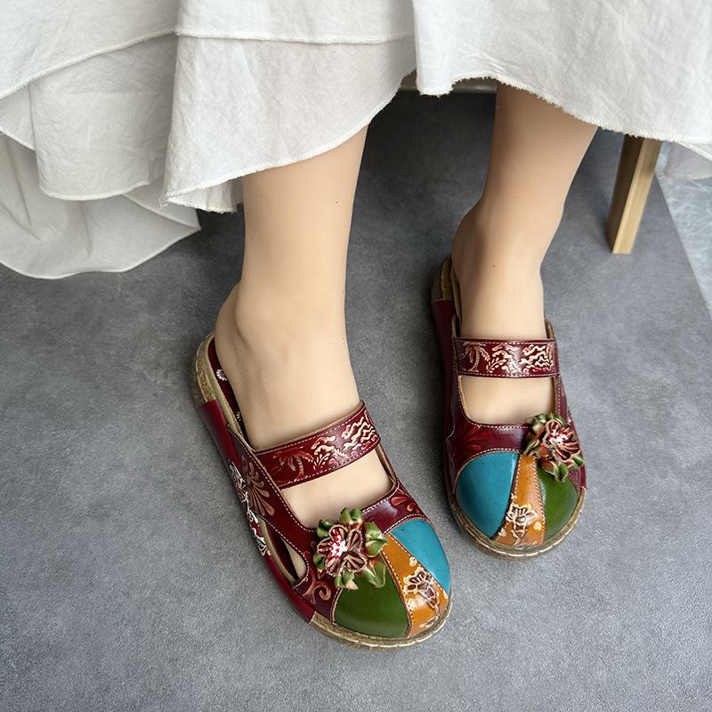 

Women Female Mother Ladies Genuine Leather Flower Shoes Sandals Slippers Outsize Summer Ethnic Plus Size 41 42 SFY-1 36 синій