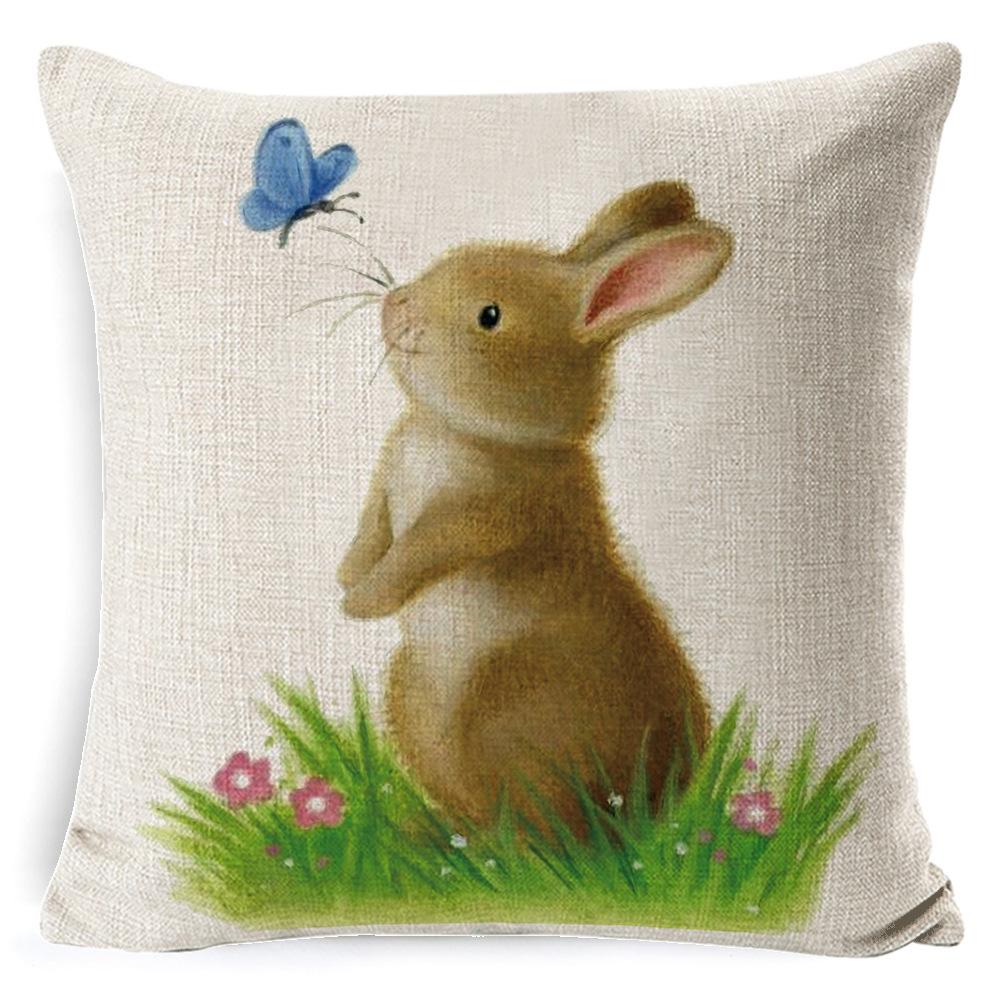New Digital Printing Easter Theme Pillow Cover Cushion Cover Cute Bunny Truck Animal Pillow Cover