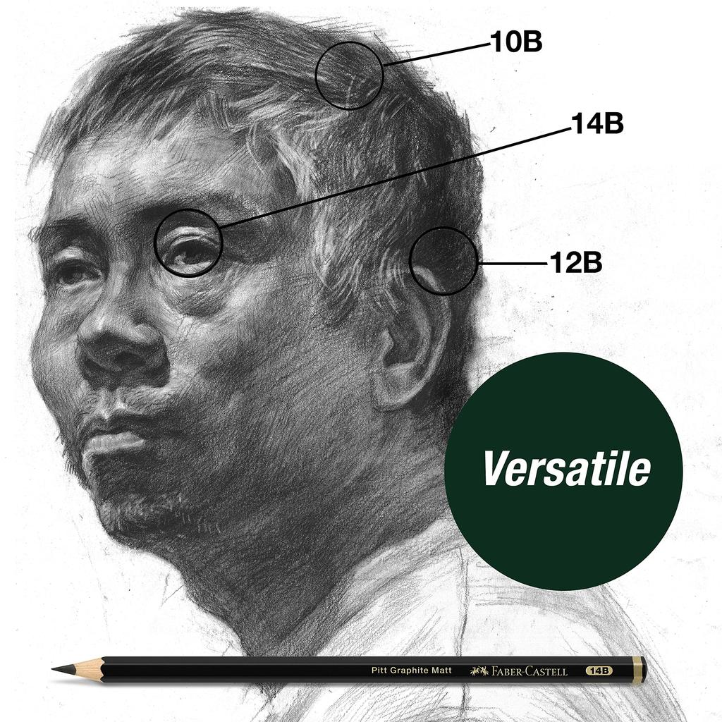 Pitt Graphite Matte Tin and 14B Matte Black Graphite Pencils Faber-Castell (3 Pencils) 10B, 12B,