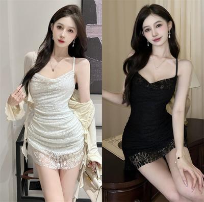 Pure Desire Style Autumn New One-word Neck Lace Suspender Dress Female Slim Backless Cross A-word Skirt Short Skirt