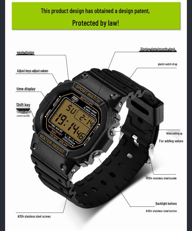 Sanda Multifunktionale Wasserdichte Leuchtende Sportuhr für Männer und Frauen - Modische Elektronische Studentenarmbanduhr