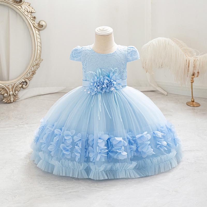 2024 High-Quality Girls' Princess Birthday and Evening Gown with Flowers