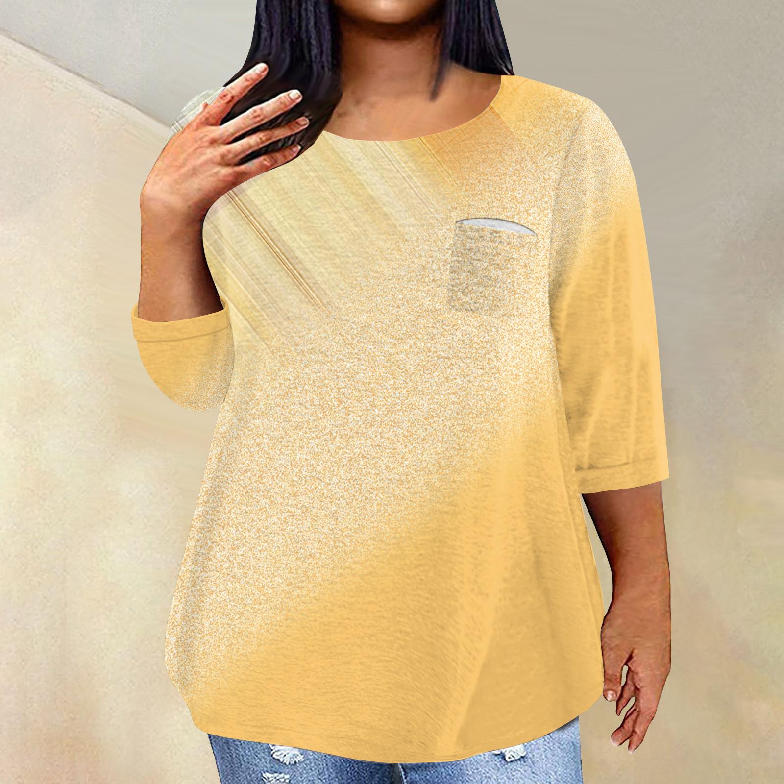 

Жіночий модний повсякденний пуловер з принтом і круглим вирізом з рукавом три чверті та рукавом 4/3 XXXXL жовтий