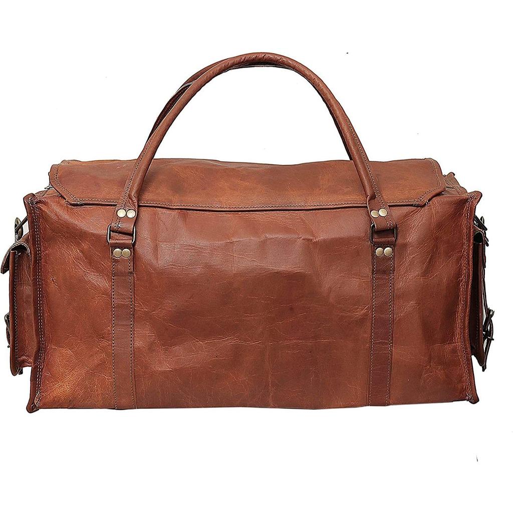 Retro stil för män bärbar bagageflik Duffel Läder Duffelväska