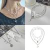 Fashion Metal Star Pendant Necklace For Women Punk Hip Hop Silver Color Multi Layered Pentagram Tassel Necklace Y2K Jewelry Gift