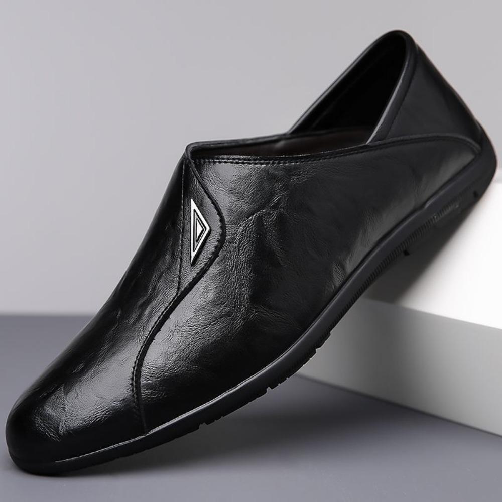 Casual Leather Shoes for Men Slip Resistant Soft Sole Trendy Loafers Comfortable Driving Shoes