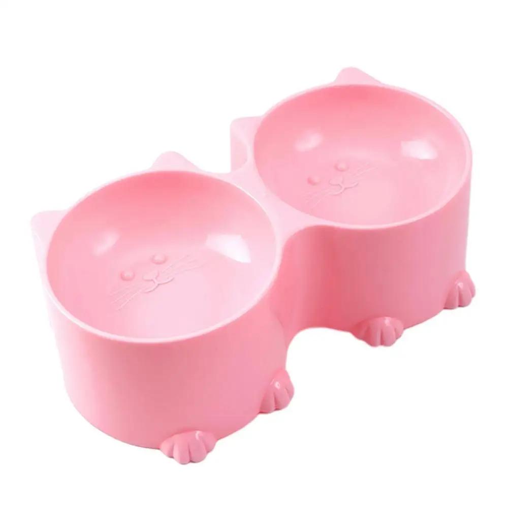 

Набір мисок для води та їжі для домашніх тварин Дизайн кота Високі миски для годування котів Підвищені миски для цуценят Нахилена піднята захисна миска Товари для домашніх тварин рожевий