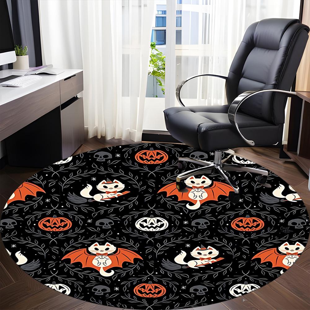 1pc Halloween Cats Office Round Area Rug, Under Office Chairs Bedroom Living Room Home Decor, Room Deco