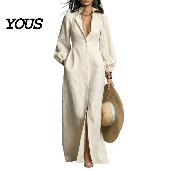 Autumn Women Dresses Button Front Shirt Dress, Long Sleeve Turn-down Collar Collared Style Solid Color Cinched Waist Dress for Daily Office Casual