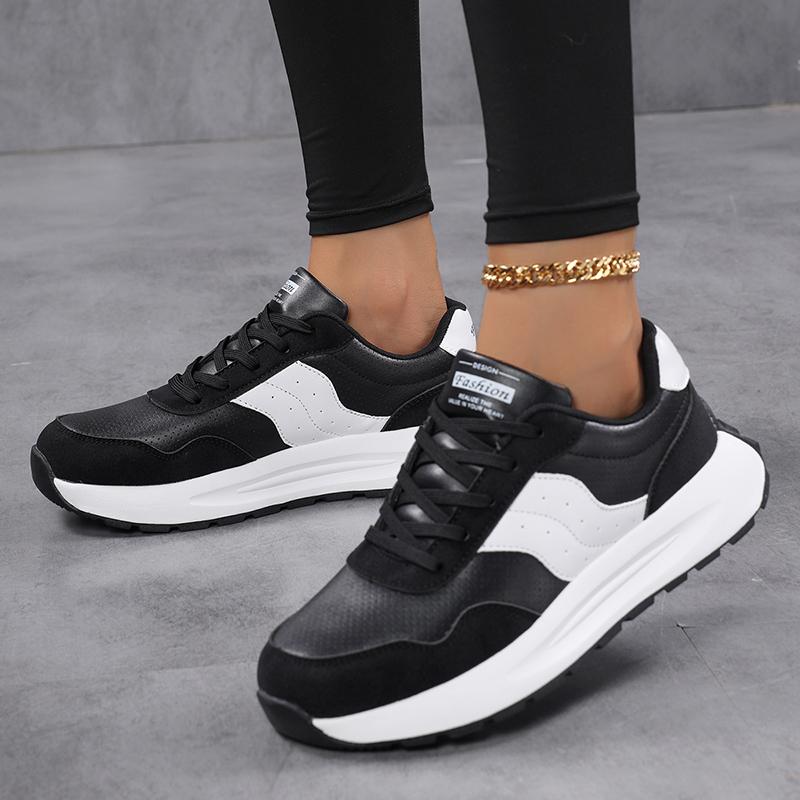 Fashion Thick Sole Running Shoes Women's Breathable PU Leather Casual Sneakers Non-slip Soft Sole Sports Footwear Size 36-43