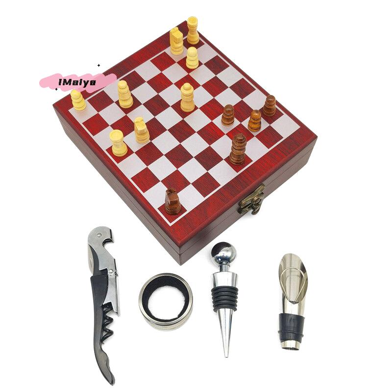 4-Piece Set Wine Opener with Chessboard Design Ideal Wine Accessories for Entertainment Wine Lovers Hosts Perfect Gift Idea