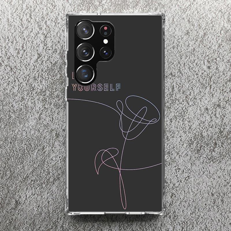 Love Yourself Flower Heart Line Kpop Phone Case For Samsung Galaxy S25 S24 S23 Ultra S22 Plus S21 S20 FE S10 + S25Ultra S24U Sof