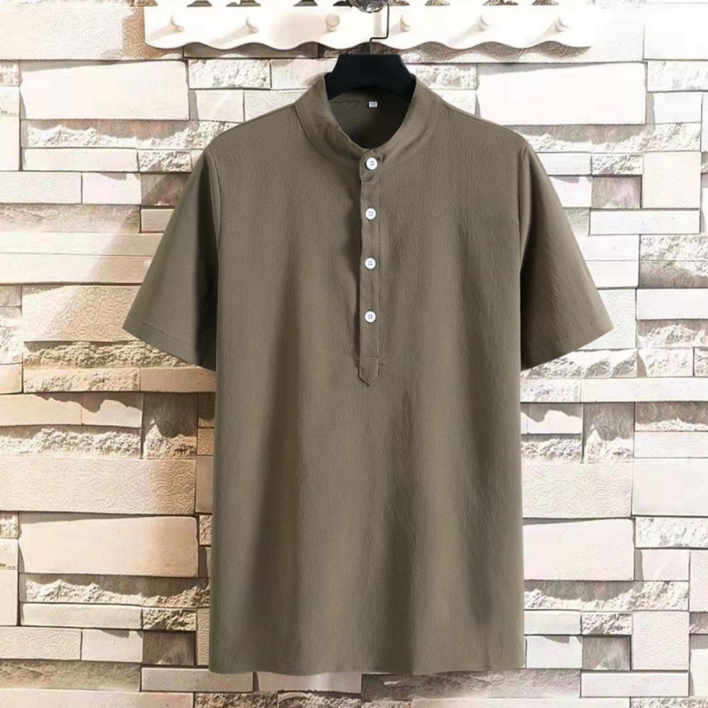 

2026 Summer New Men s Short-sleeved Shirt Fashion Casual Loose Comfortable Solid Color Cardigan Lapel Beach Men s Short-sleeved Shirt XXXL