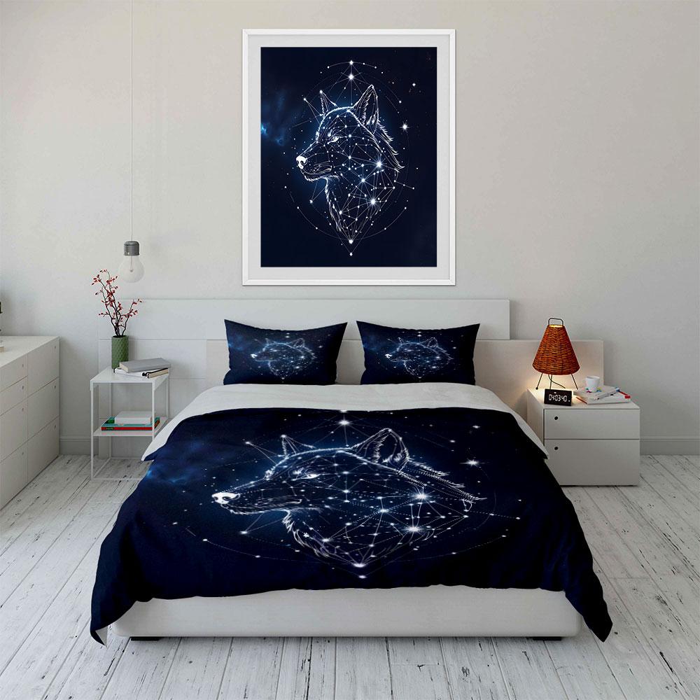 Wolf Constellation Night Sky Bedding Duvet Cover Set Duvet Cover Pillowcases (1*Duvet Cover 2*Pillowcases, Without Duvet Insert)