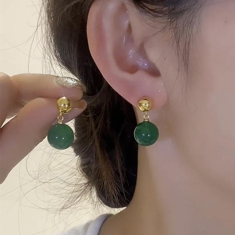Silver Color Bead Drop An Jade Earrings For Women Girl Ethnic Retro Temperament Banquet