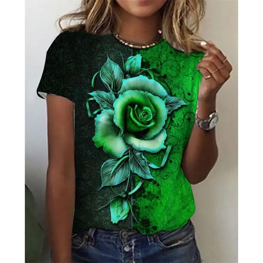 Men's and Women's Short Sleeved T-shirt, Rose 3D Printing, Fashionable Harajuku Round Neck Shirt, 6XL Men's and Women's T-shirt