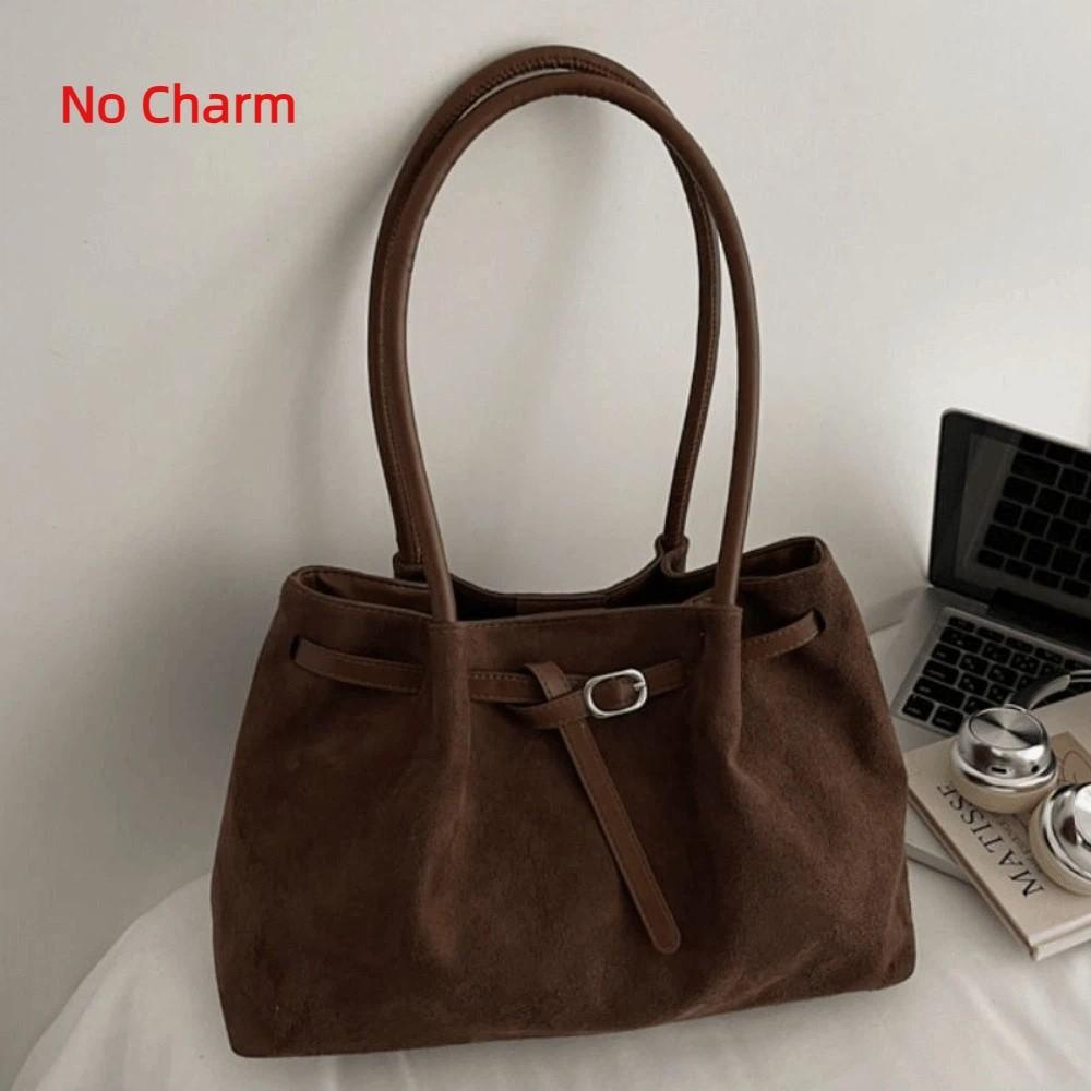Suede/PU Leather Shoulder Bag Retro Elegant Handbag Available In 4 Colors Solid Color Commuting Tote Bag School/Travel/Work