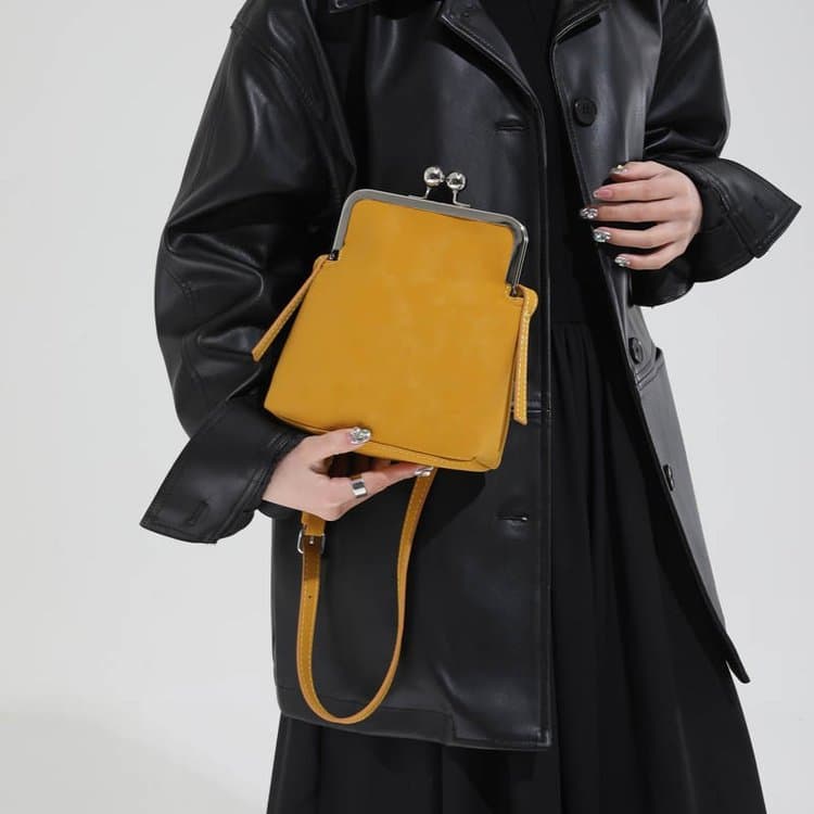 Metal clip button small square bag light luxury texture shoulder bag