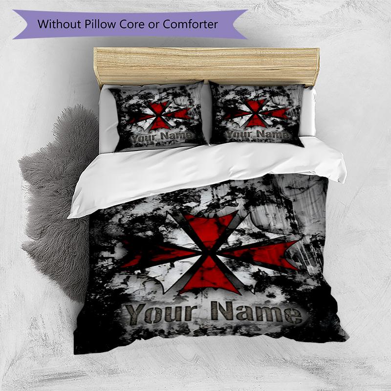 Resident Evil Cross Custom Name Text Print 1Pc Bedding Set Duvet Cover With Two Pillowcases Soft Bed Linen For Household Bedroom