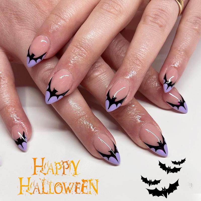 

2024 Halloween Bat French Tip False Nails - Removable Nail Art Patches