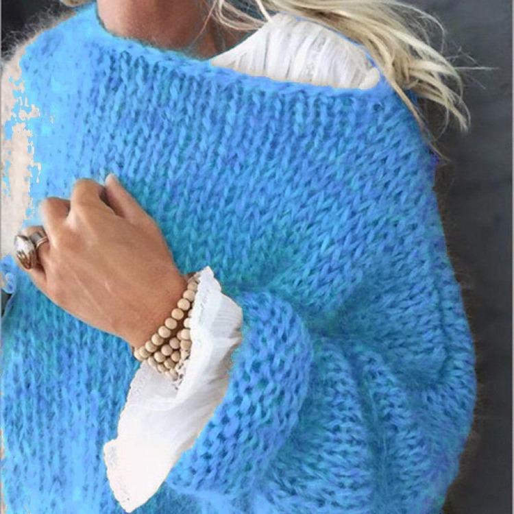 Damen Kittelpullover Mohair Gestrickter Pullover Lockere Oberteile Laternenärmel Ausgeschnittenes Netz Durchsichtiger Look Dünn