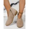 Leopard Print Square Root Boots Side Zipper Round Toe V Mouth
