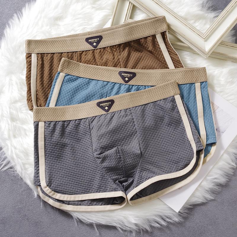 Summer Ice Silk Thin Men's Underwear Checkered Texture Simple Solid Color Men's Sports Home Flat Pants
