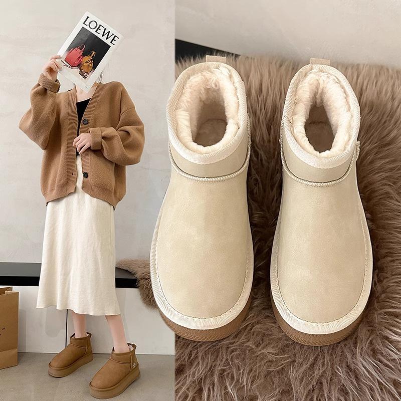 Snow boots women's 2025 winter new fur integrated thermal cotton shoes thick-soled non-slip bread shoes lace-up short boots