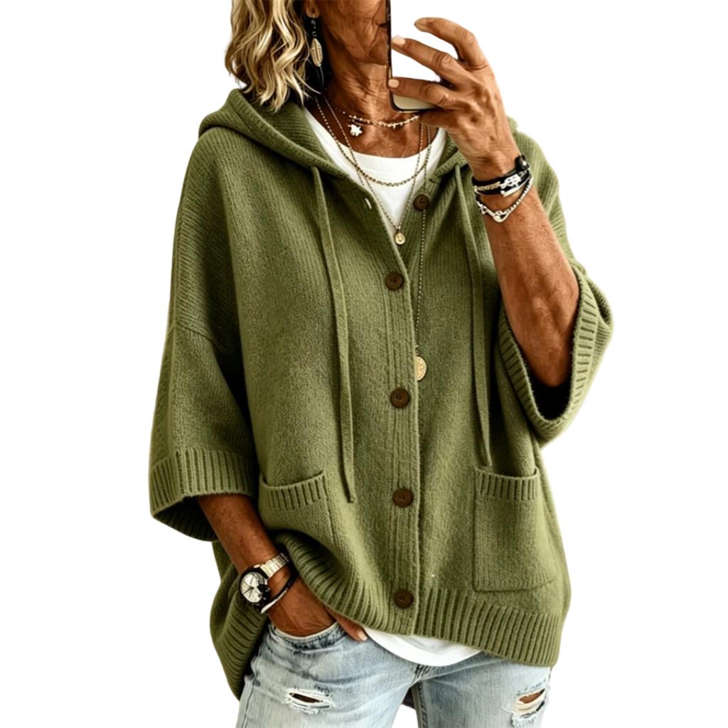 Women's Long Sleeve Button Front Hooded Knit Cardigan – Color Casual Fall Winter Outwear