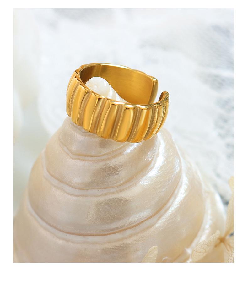 Marke Europäischer Stil Gerippter Streifen Offener Zeigefinger Ring - 18 Karat Gold Titanstahl Schmuck