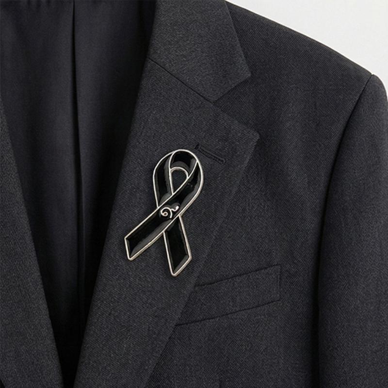 10 Piece Stylish Black Ribbon Badge For Cancer Awareness Programs And Formal Clothing Alloy Enamel Brooch Corsage Pin