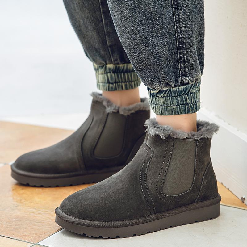 

Мужские зимние непромокаемые хлопковые ботинки челси, нескользящие бархатные полусапоги на плоской подошве средней высоты, хлопковые ботинки для снега 44 серый