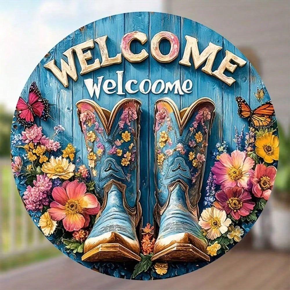 Vintage Cowboy Cactus Welcome Metal Sign Cafe Wall Decor Tin Plaque